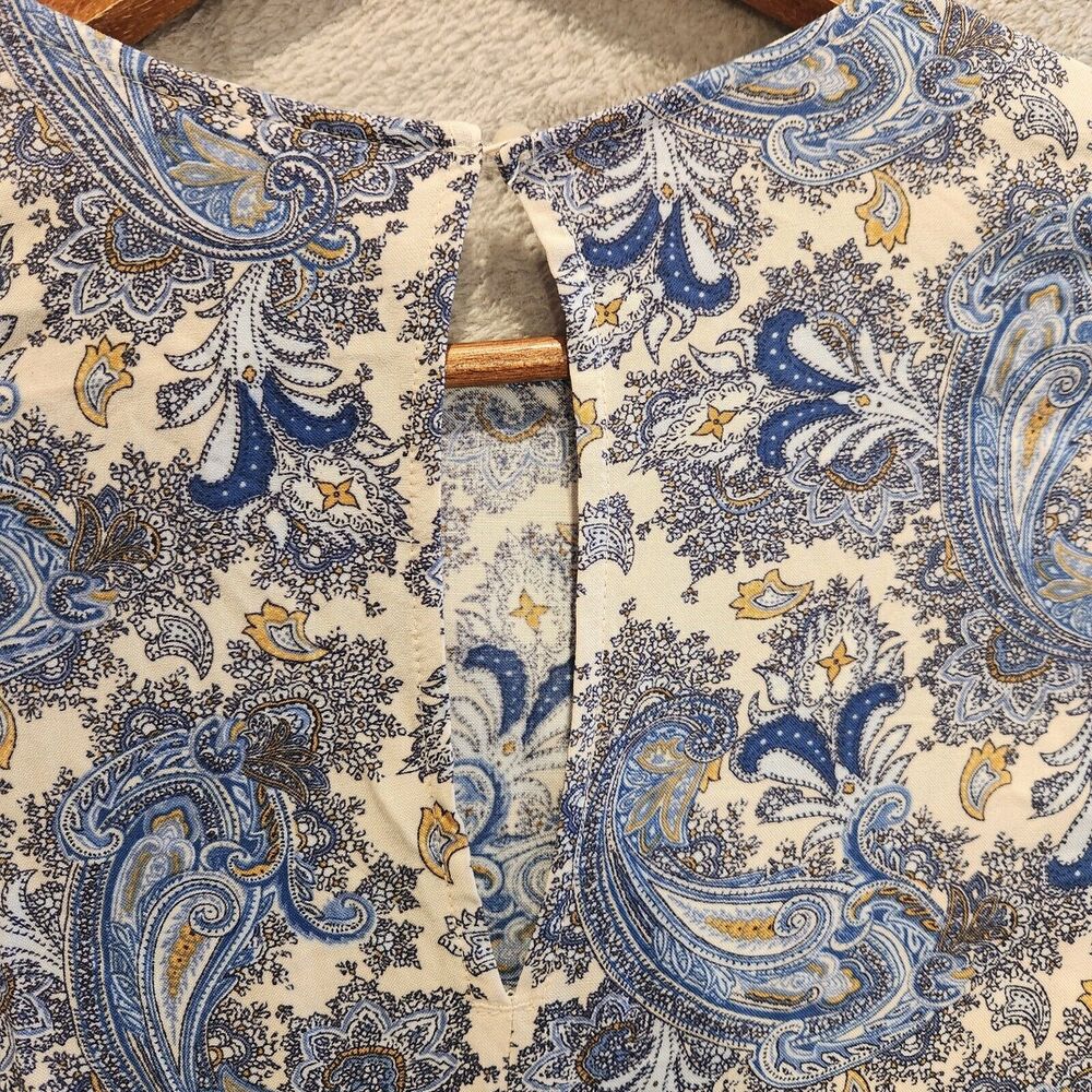 H&M Cream Blue Paisley Fit & Flare Sleeve Shift Mini Dress Size 2 Dainty Flowy - Picture 6 of 12